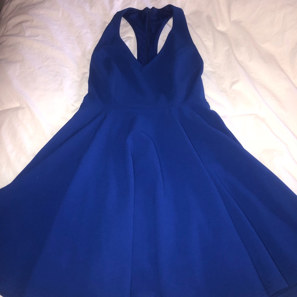 Royal blue v neck skater dress